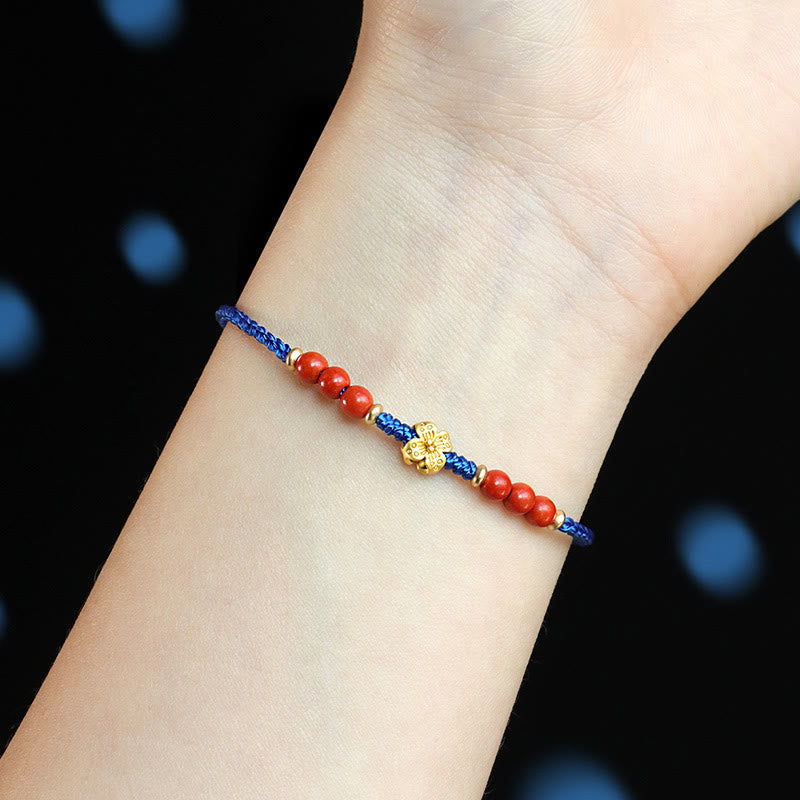 Wear FengShui Klein Blue String South Red Agate Garnet Copper Flower Power Bracelet