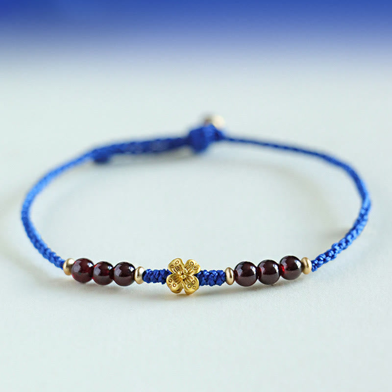 Wear FengShui Klein Blue String South Red Agate Garnet Copper Flower Power Bracelet