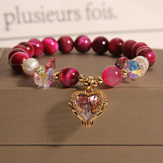 Wear FengShui Red Tiger Eye Citrine Amethyst Heart Calm Bracelet