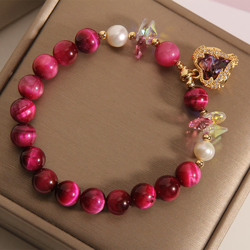 Wear FengShui Red Tiger Eye Citrine Amethyst Heart Calm Bracelet