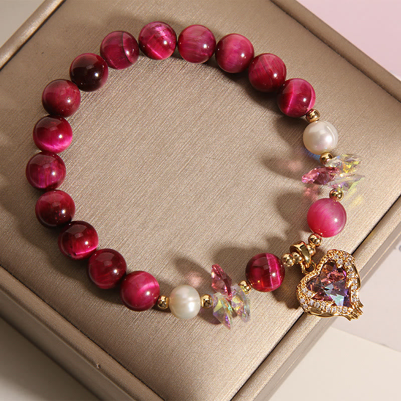 Wear FengShui Red Tiger Eye Citrine Amethyst Heart Calm Bracelet