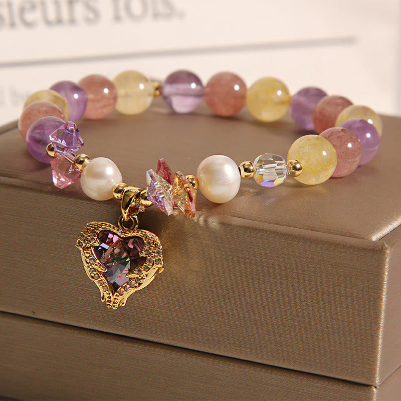 Wear FengShui Red Tiger Eye Citrine Amethyst Heart Calm Bracelet