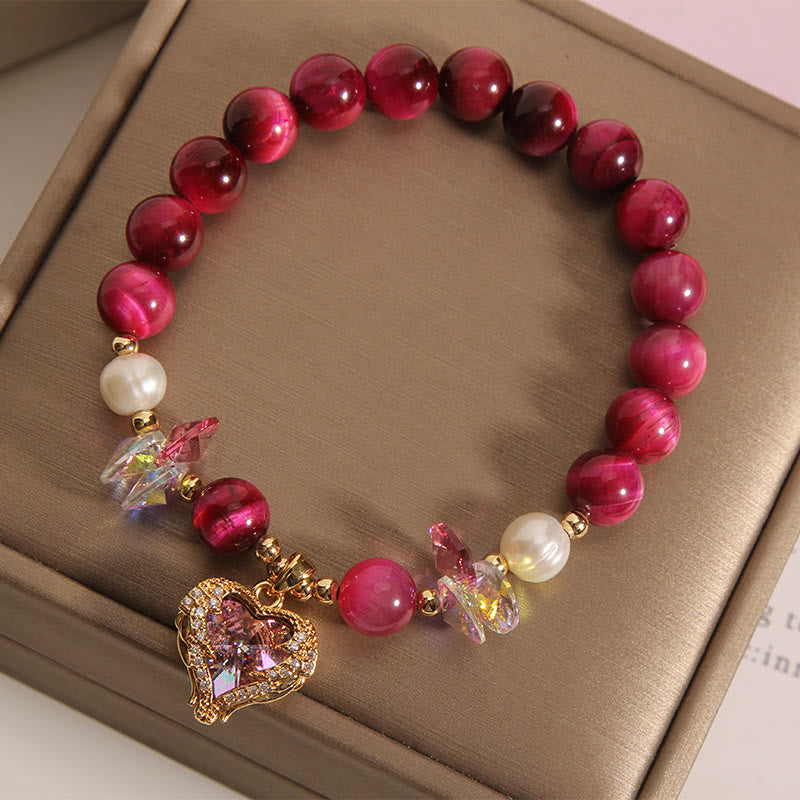 Wear FengShui Red Tiger Eye Citrine Amethyst Heart Calm Bracelet