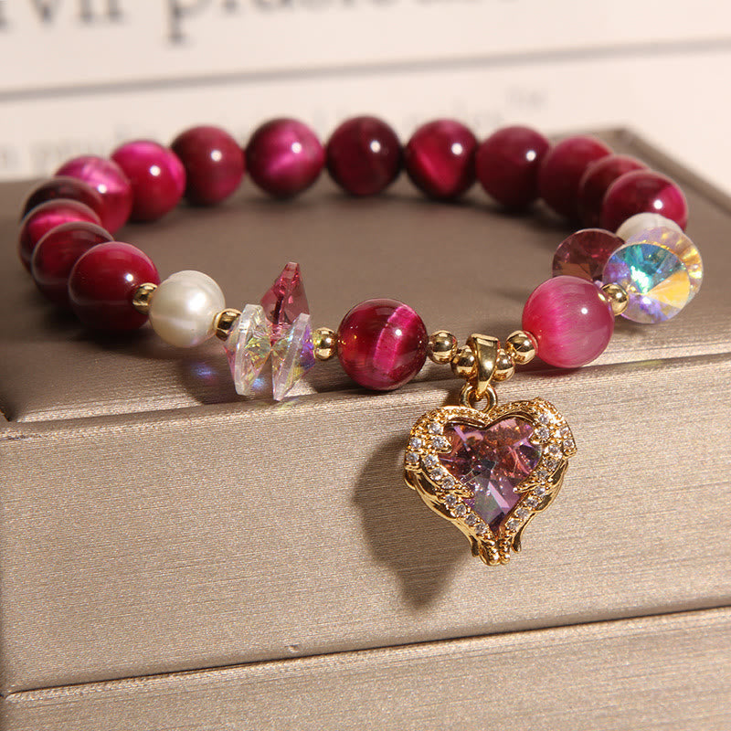 Wear FengShui Red Tiger Eye Citrine Amethyst Heart Calm Bracelet