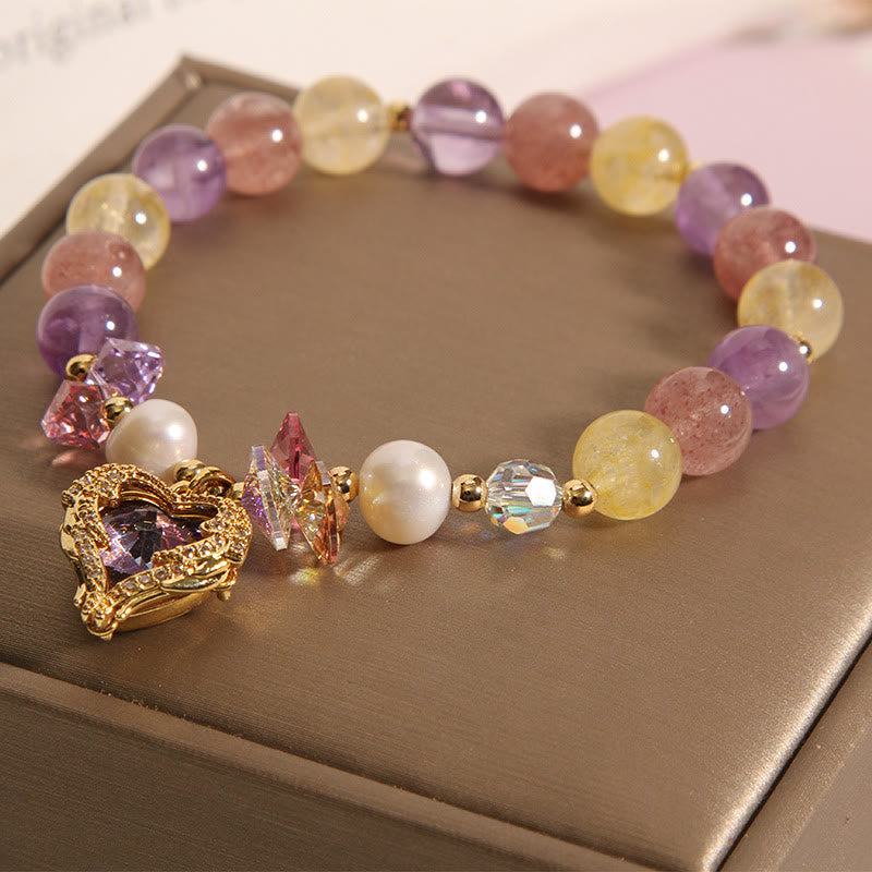 Wear FengShui Red Tiger Eye Citrine Amethyst Heart Calm Bracelet