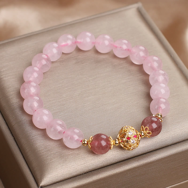 Wear FengShui Pink Crystal Strawberry Quartz Love Bracelet
