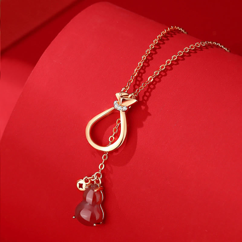 Wear FengShui Red Agate Chalcedony 925 Sterling Silver Gourd Lucky Bag Confidence Necklace Pendant