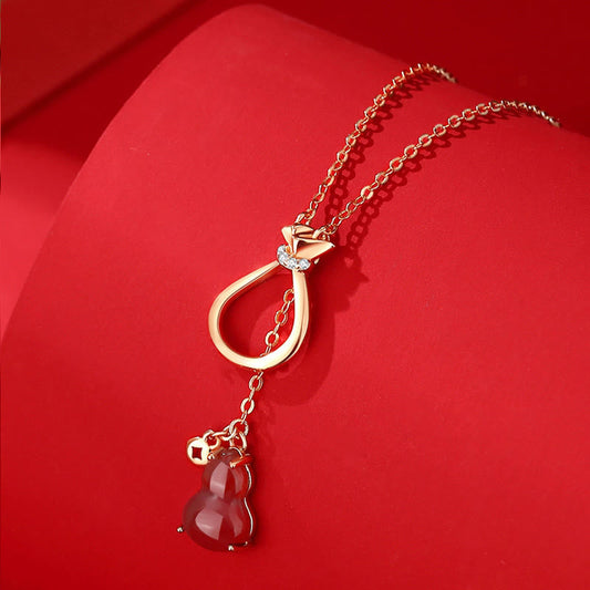 Wear FengShui Red Agate Chalcedony 925 Sterling Silver Gourd Lucky Bag Confidence Necklace Pendant