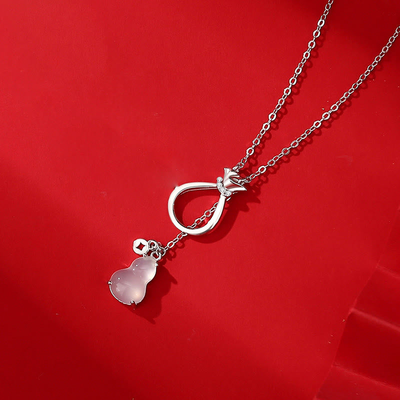 Wear FengShui Red Agate Chalcedony 925 Sterling Silver Gourd Lucky Bag Confidence Necklace Pendant