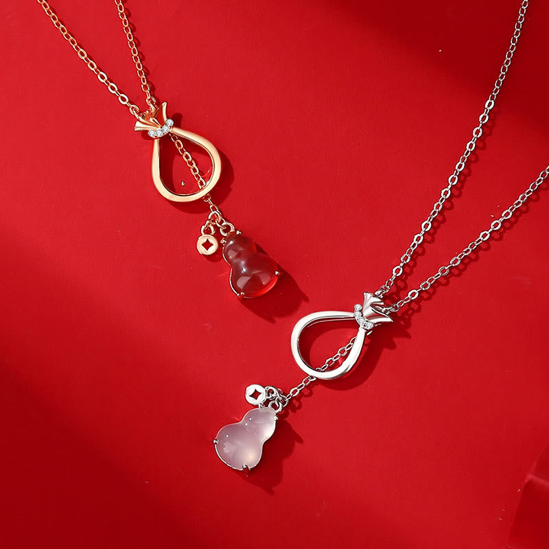 Wear FengShui Red Agate Chalcedony 925 Sterling Silver Gourd Lucky Bag Confidence Necklace Pendant
