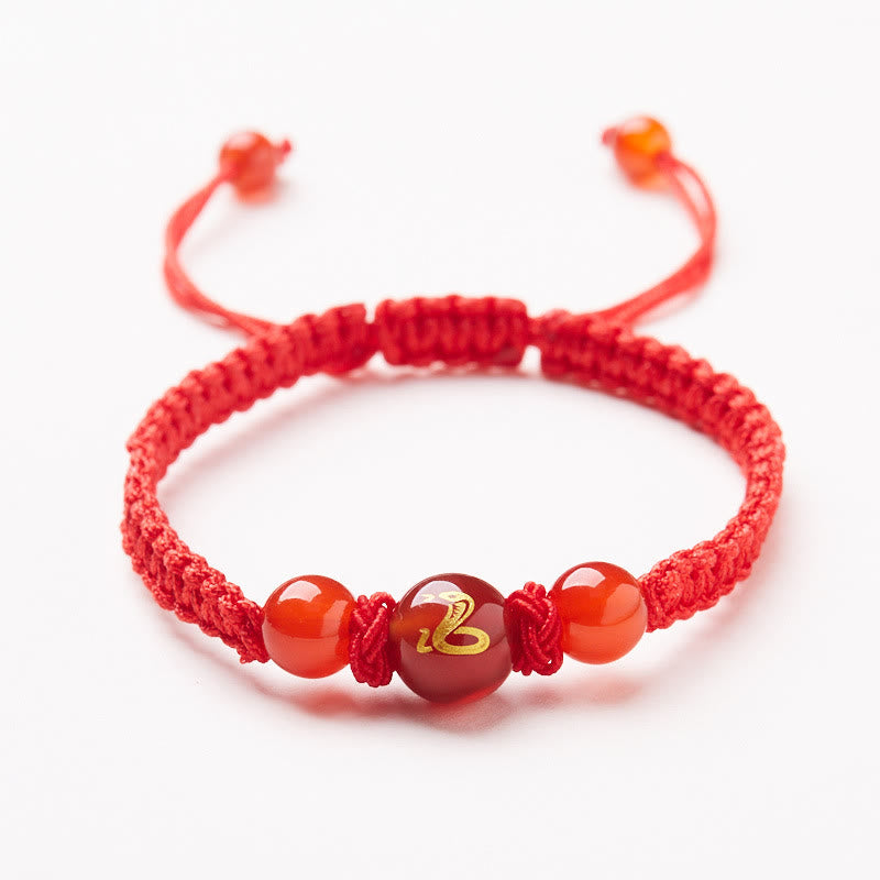 Wear FengShui Natural Red Agate Chinese Zodiac Red String Braided Protection Luck Bracelet