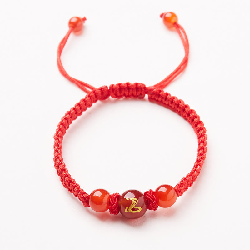 Wear FengShui Natural Red Agate Chinese Zodiac Red String Braided Protection Luck Bracelet