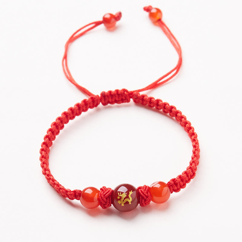 Wear FengShui Natural Red Agate Chinese Zodiac Red String Braided Protection Luck Bracelet