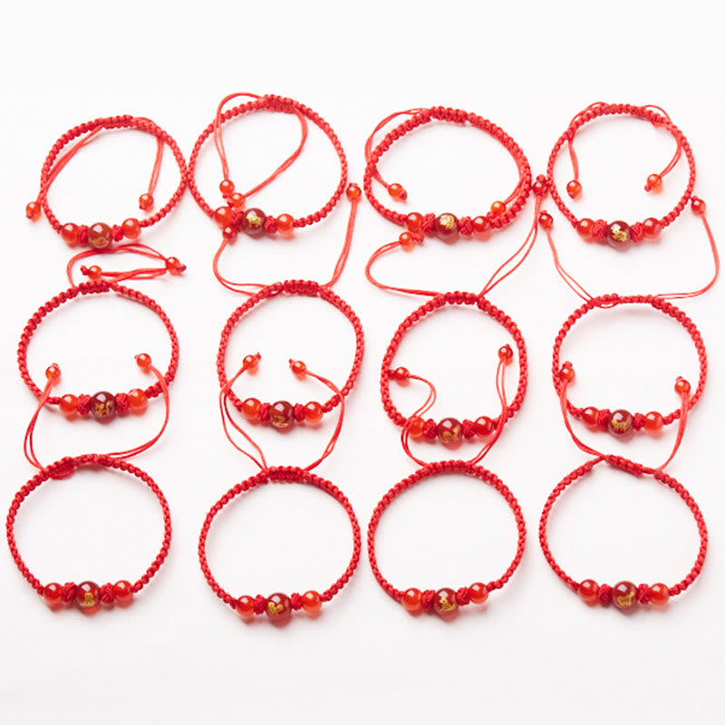 Wear FengShui Natural Red Agate Chinese Zodiac Red String Braided Protection Luck Bracelet