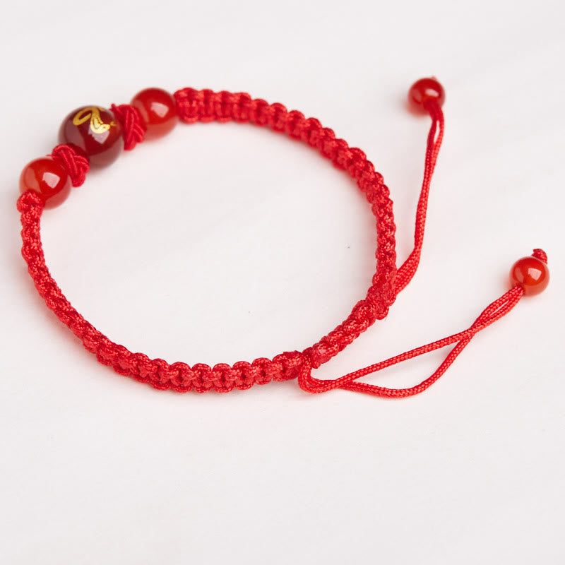 Wear FengShui Natural Red Agate Chinese Zodiac Red String Braided Protection Luck Bracelet