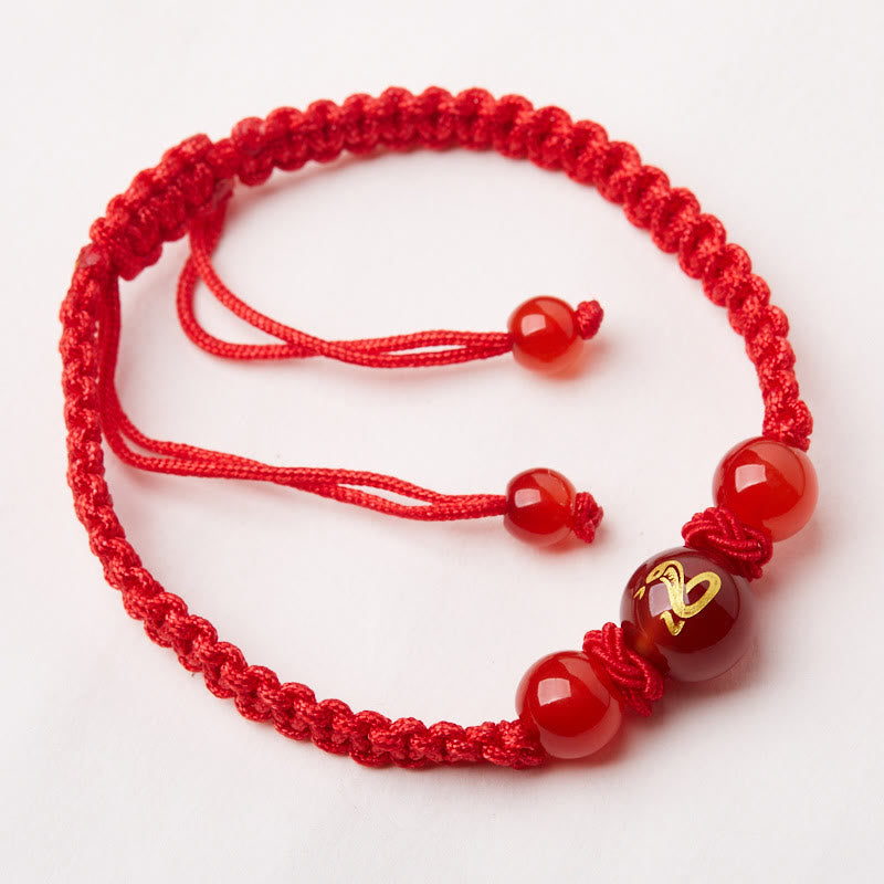 Wear FengShui Natural Red Agate Chinese Zodiac Red String Braided Protection Luck Bracelet