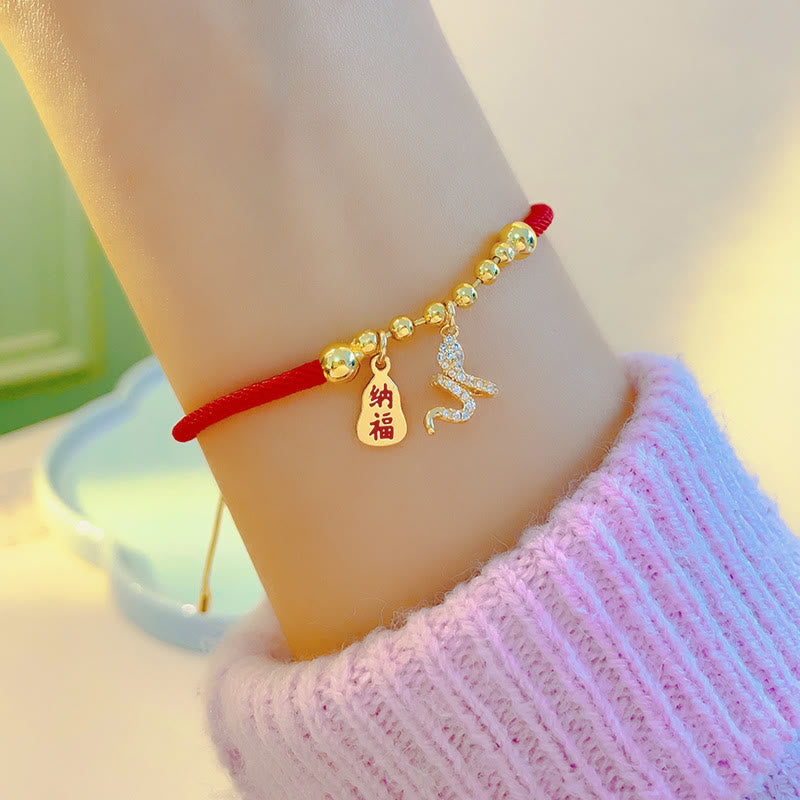 Wear FengShui Handmade Red String Fu Character Year Of The Snake Protection Braided Bracelet