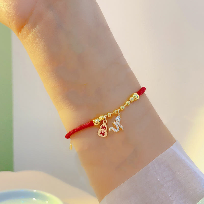 Wear FengShui Handmade Red String Fu Character Year Of The Snake Protection Braided Bracelet