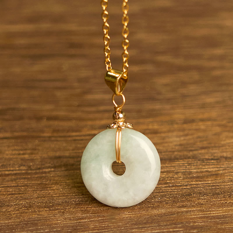Wear FengShui Jade Peace Buckle Necklace Luck Pendant