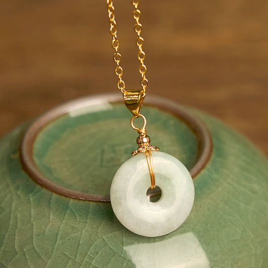 Wear FengShui Jade Peace Buckle Necklace Luck Pendant