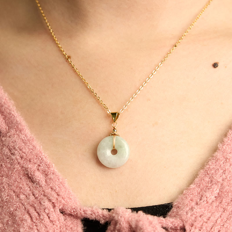 Wear FengShui Jade Peace Buckle Necklace Luck Pendant