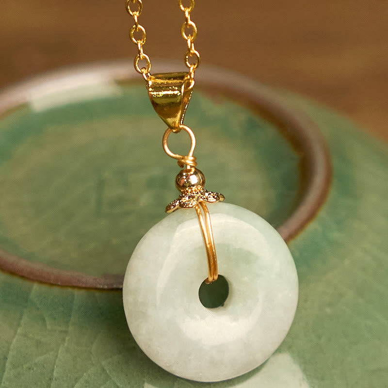 Wear FengShui Jade Peace Buckle Necklace Luck Pendant