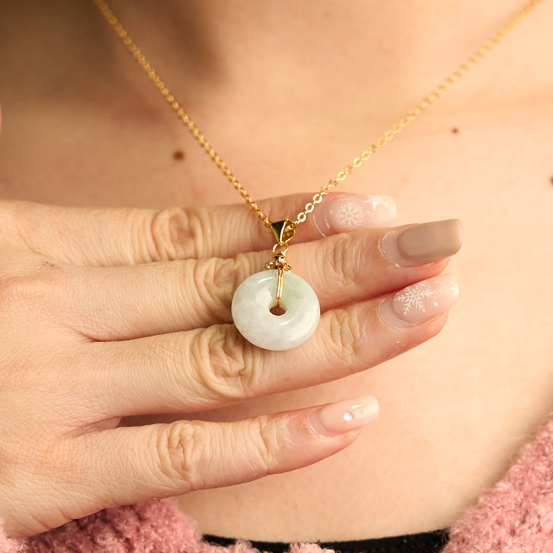 Wear FengShui Jade Peace Buckle Necklace Luck Pendant