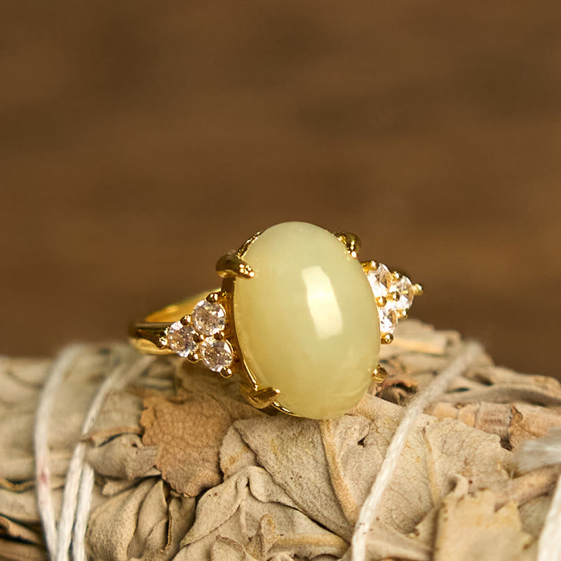 Wear FengShui Hetian Jade Egg Alloy Ring