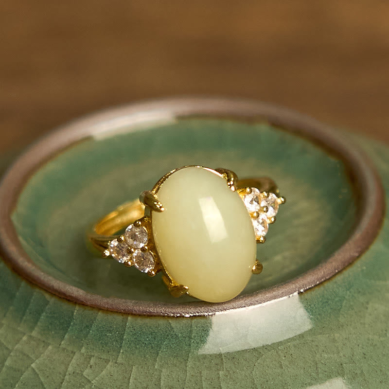 Wear FengShui Hetian Jade Egg Alloy Ring