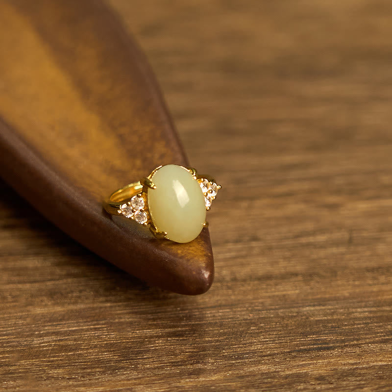 Wear FengShui Hetian Jade Egg Alloy Ring