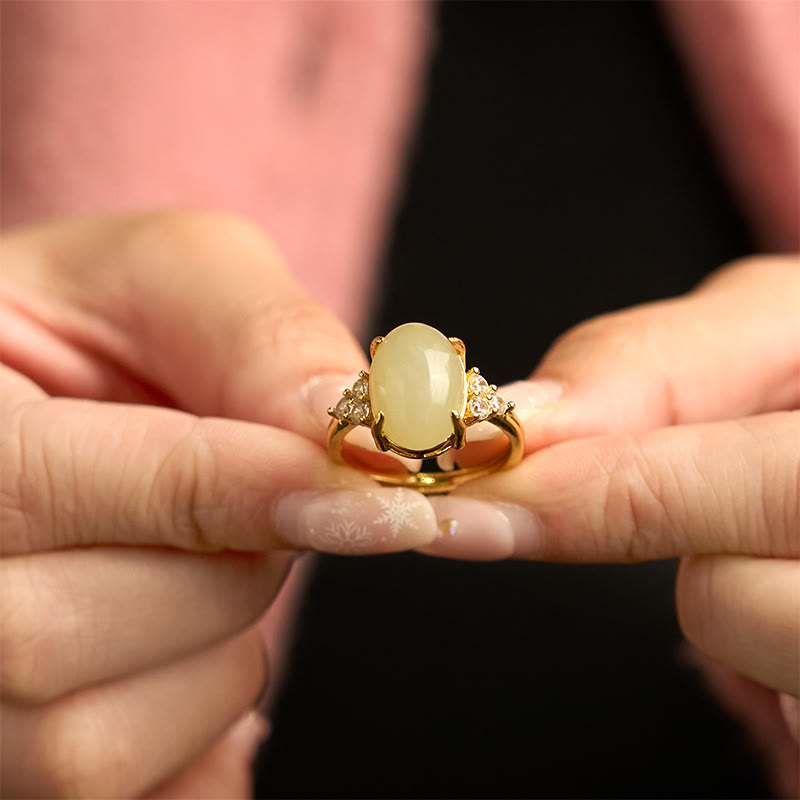 Wear FengShui Hetian Jade Egg Alloy Ring