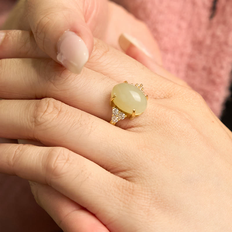 Wear FengShui Hetian Jade Egg Alloy Ring