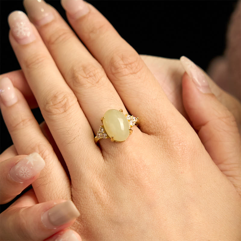 Wear FengShui Hetian Jade Egg Alloy Ring