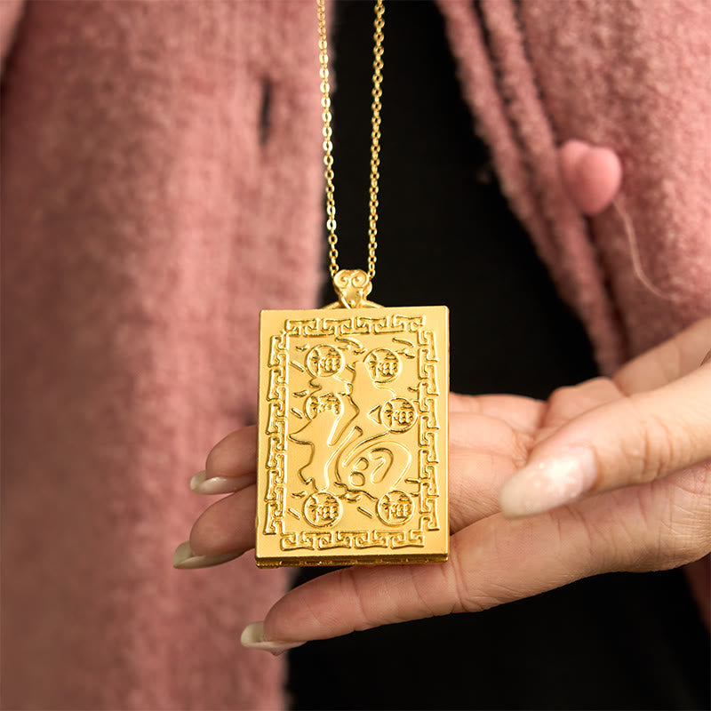 Wear FengShui Dragon Gold Plated Copper Hetian Jade Strength Necklace Pendant