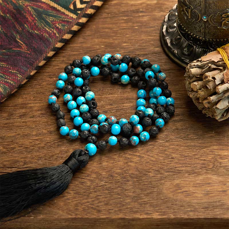 Wear FengShui Emperor Stone Lava Rock Beads Tassel Happiness Necklaces Pendants