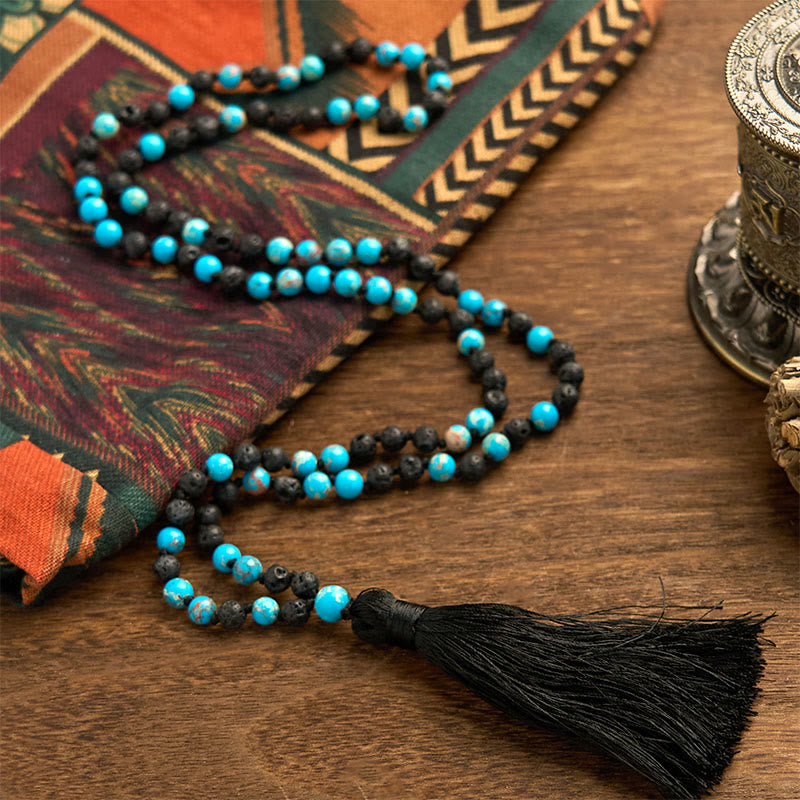 Wear FengShui Emperor Stone Lava Rock Beads Tassel Happiness Necklaces Pendants
