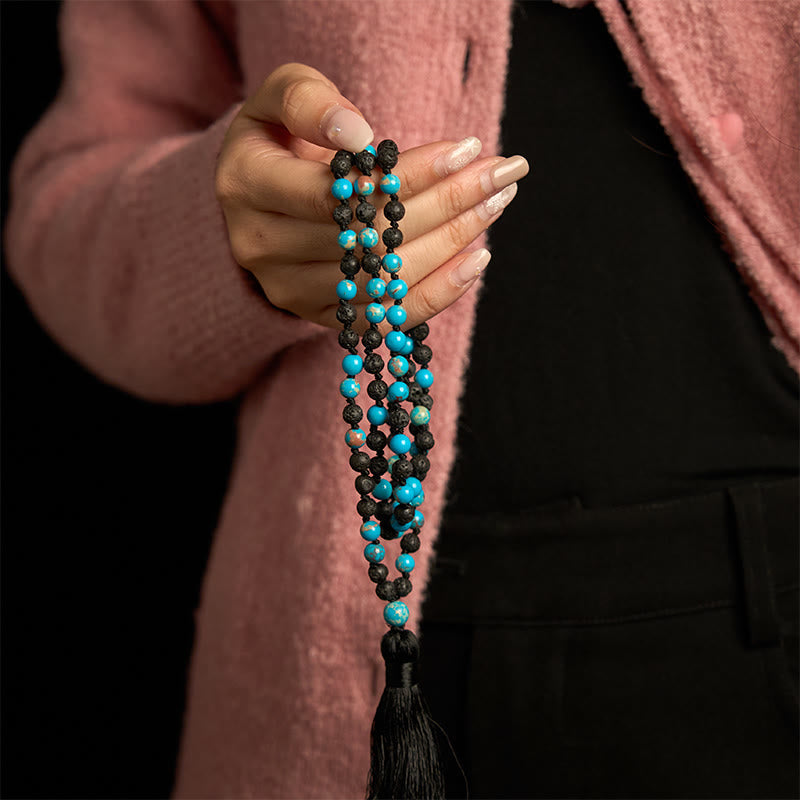 Wear FengShui Emperor Stone Lava Rock Beads Tassel Happiness Necklaces Pendants