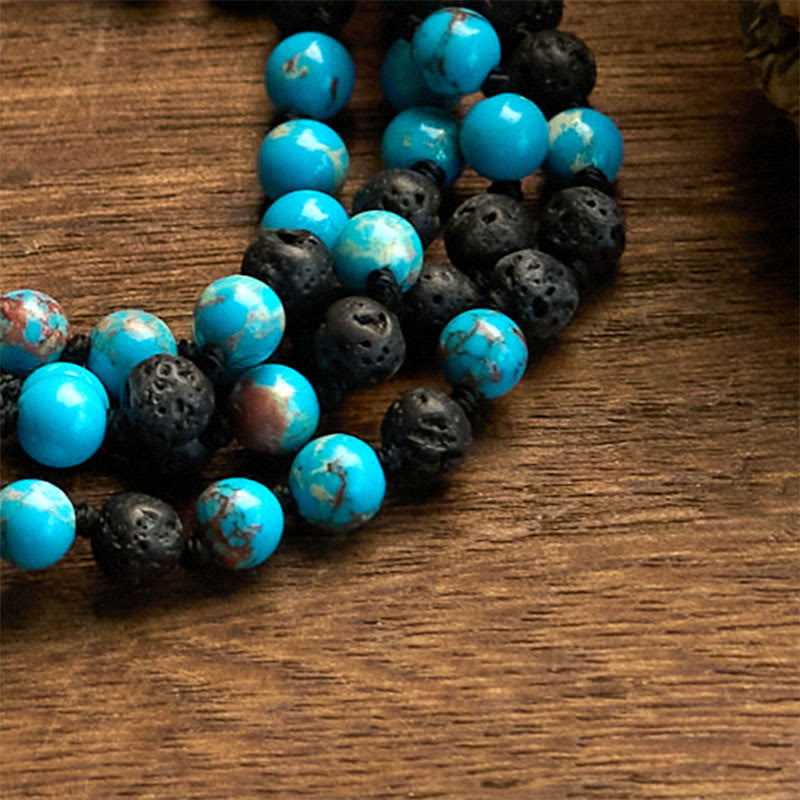Wear FengShui Emperor Stone Lava Rock Beads Tassel Happiness Necklaces Pendants