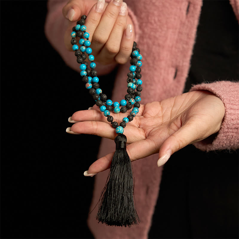 Wear FengShui Emperor Stone Lava Rock Beads Tassel Happiness Necklaces Pendants