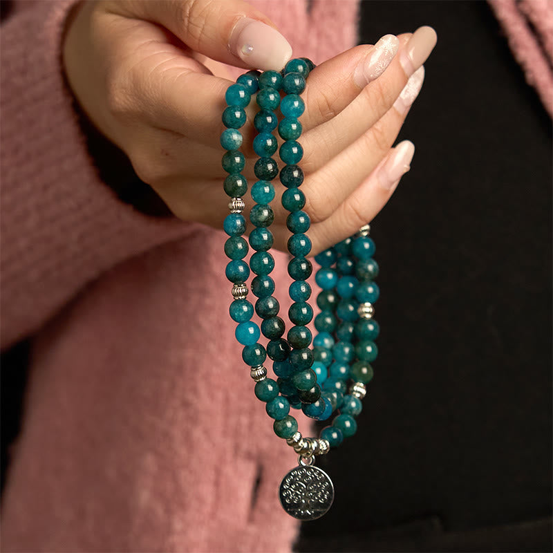 Wear FengShui 108 Mala Beads Apatite Bead Om The Tree Of Life Lotus Buddha Bracelet