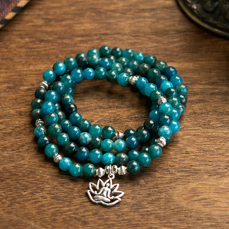 Wear FengShui 108 Mala Beads Apatite Bead Om The Tree Of Life Lotus Buddha Bracelet