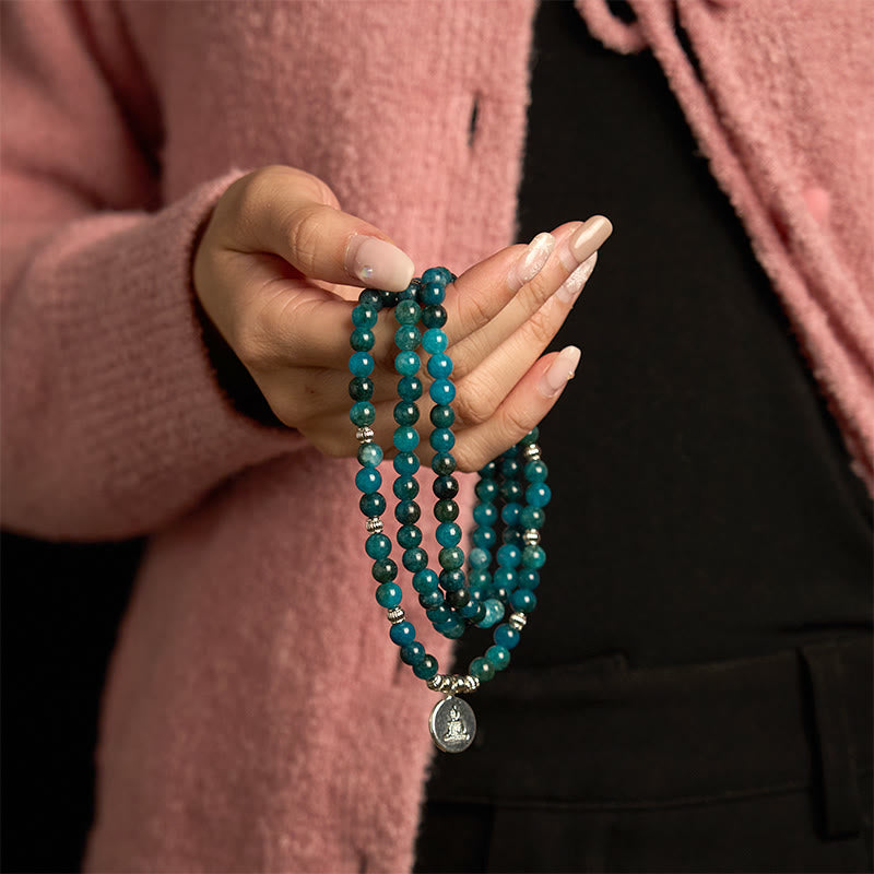 Wear FengShui 108 Mala Beads Apatite Bead Om The Tree Of Life Lotus Buddha Bracelet