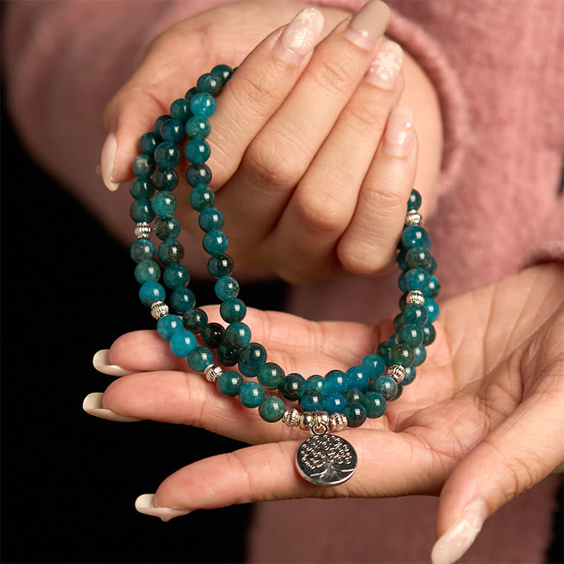 Wear FengShui 108 Mala Beads Apatite Bead Om The Tree Of Life Lotus Buddha Bracelet