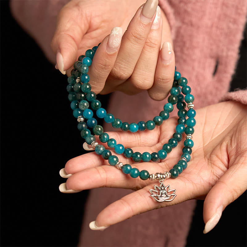Wear FengShui 108 Mala Beads Apatite Bead Om The Tree Of Life Lotus Buddha Bracelet