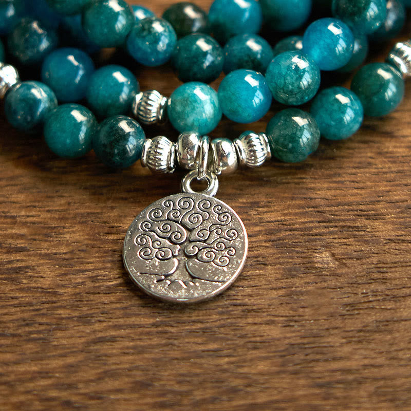 Wear FengShui 108 Mala Beads Apatite Bead Om The Tree Of Life Lotus Buddha Bracelet