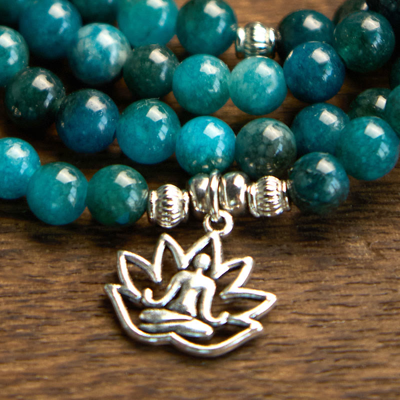 Wear FengShui 108 Mala Beads Apatite Bead Om The Tree Of Life Lotus Buddha Bracelet