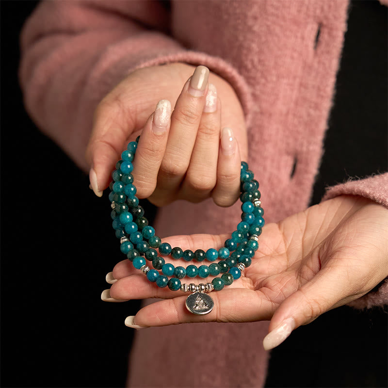 Wear FengShui 108 Mala Beads Apatite Bead Om The Tree Of Life Lotus Buddha Bracelet