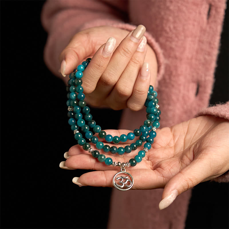 Wear FengShui 108 Mala Beads Apatite Bead Om The Tree Of Life Lotus Buddha Bracelet