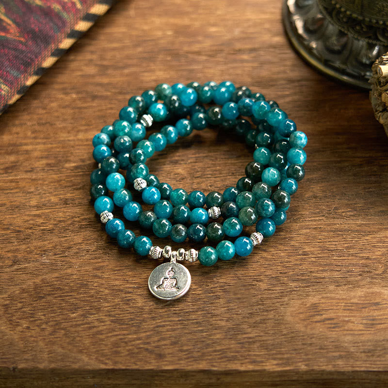 Wear FengShui 108 Mala Beads Apatite Bead Om The Tree Of Life Lotus Buddha Bracelet