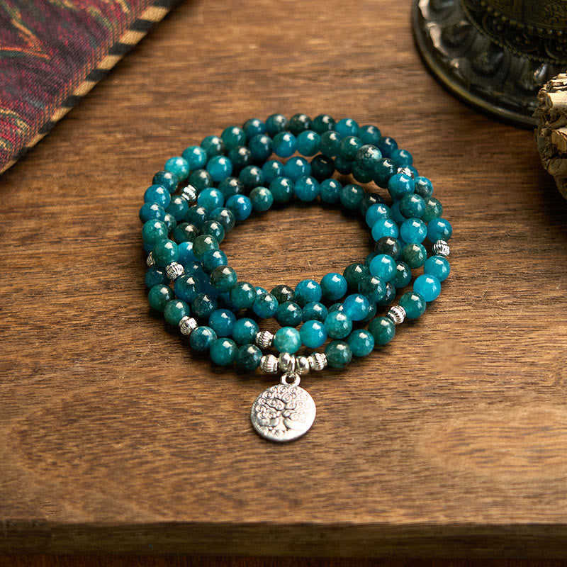 Wear FengShui 108 Mala Beads Apatite Bead Om The Tree Of Life Lotus Buddha Bracelet